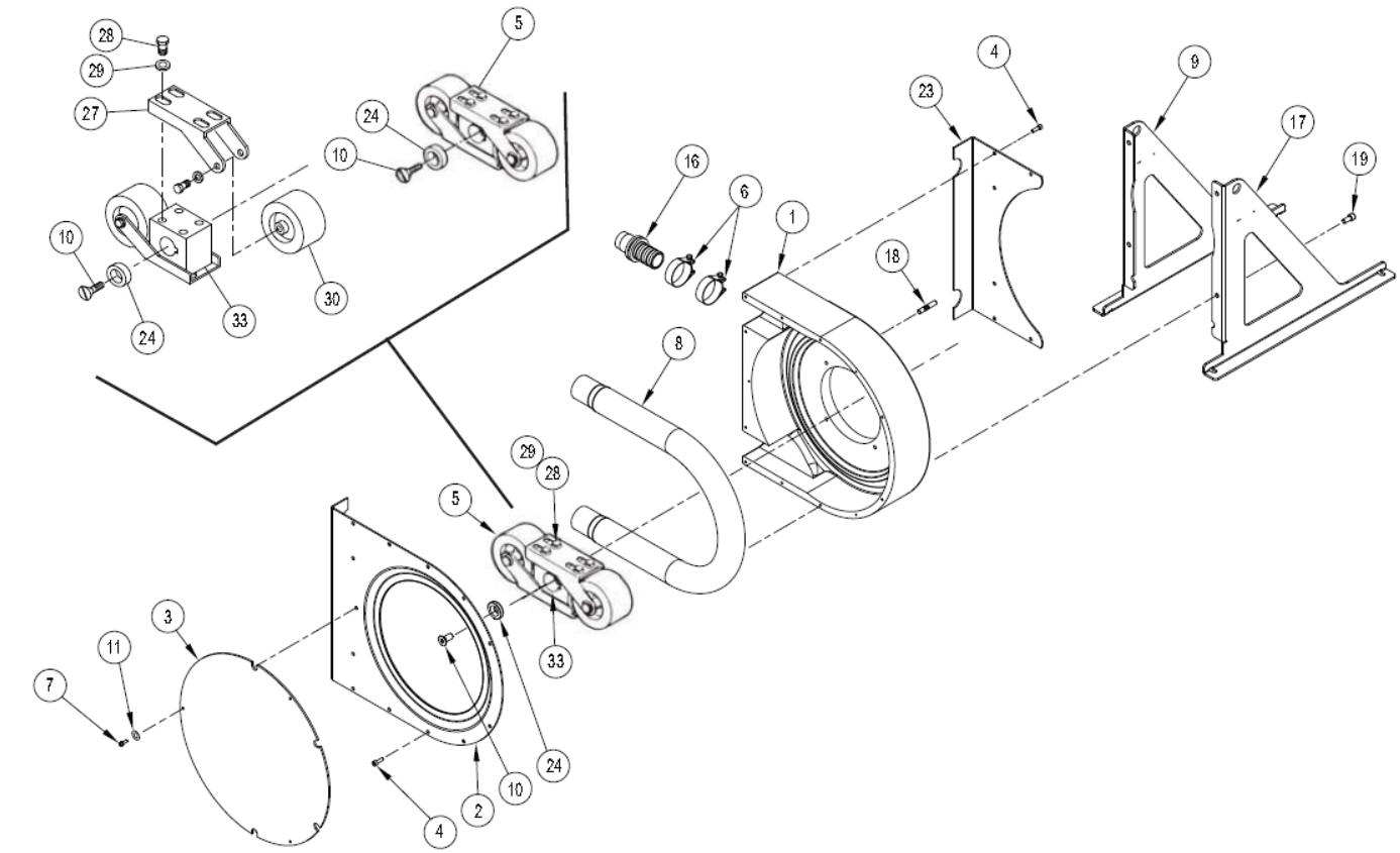 Vector 2005 peristaltic pump exploded parts diagram, current housing style