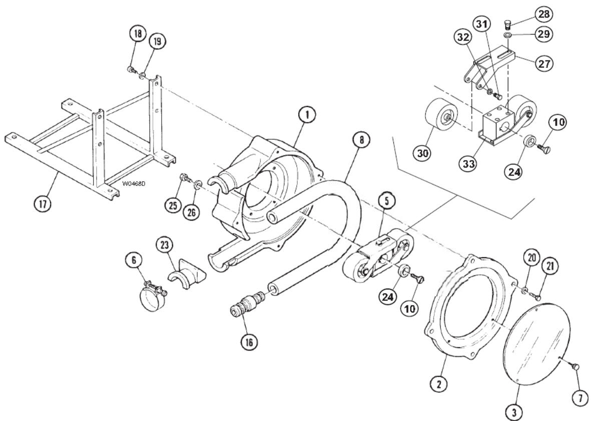 Vector 2005 peristaltic pump exploded parts diagram, legacy housing style